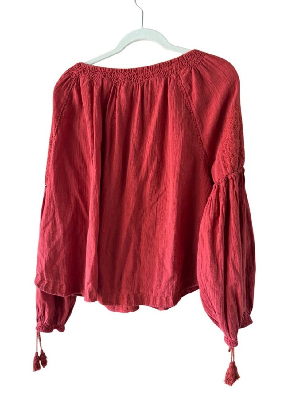 Doen Womens Embroidered Cotton Flowy Blouse Size Small Rust Red Cotton Bohemian - Picture 2 of 13